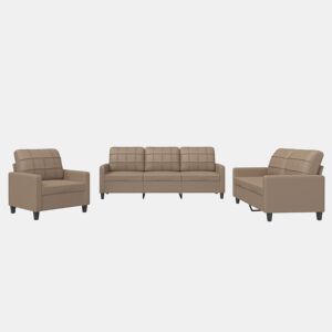vidaXL 3 pcs conjunto sofás c almofadões couro artificial cappuccino