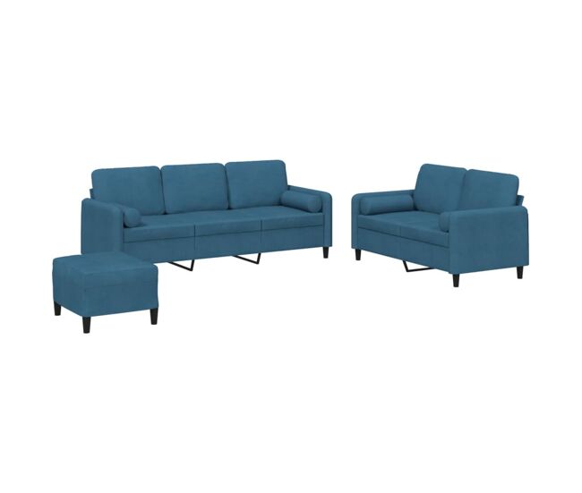 Vidaxl juego de sofás con cojines 3 piezas terciopelo azul