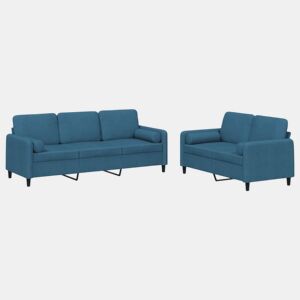 vidaXL 2 pcs conjunto de sofás com almofadas veludo azul