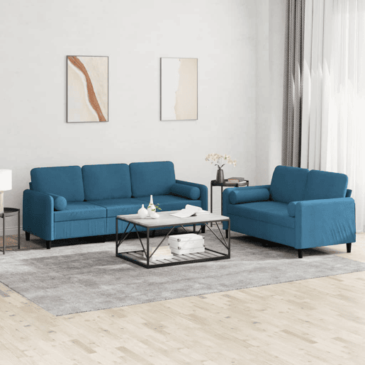 vidaXL 2 pcs conjunto de sofás com almofadas veludo azul vidaXL 2 pcs conjunto de sofás com almofadas veludo azul