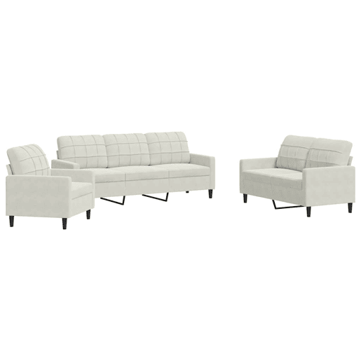 vidaXL 3 pcs conjunto de sofás com almofadões veludo cor creme vidaXL 3 pcs conjunto de sofás com almofadões veludo cor creme