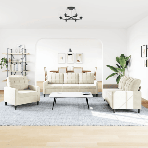 vidaXL 3 pcs conjunto de sofás com almofadões veludo cor creme vidaXL 3 pcs conjunto de sofás com almofadões veludo cor creme