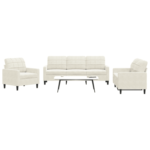 vidaXL 3 pcs conjunto de sofás com almofadões veludo cor creme vidaXL 3 pcs conjunto de sofás com almofadões veludo cor creme