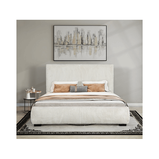 Cama de casal de veludo cotelê Montana - 180 x 200 cm - Bege