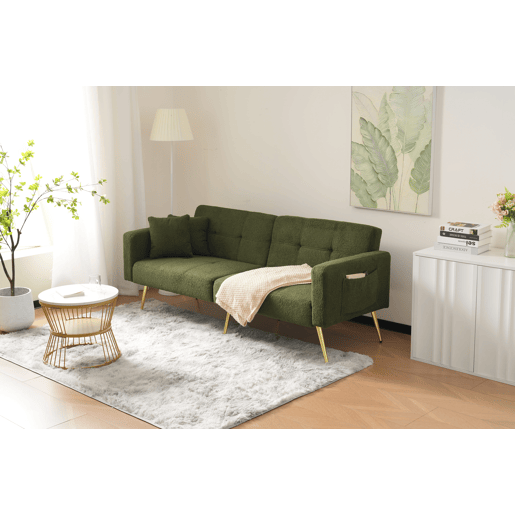 Sofá convertível com encosto regulável - 2 lugares - Tecido turco - Verde