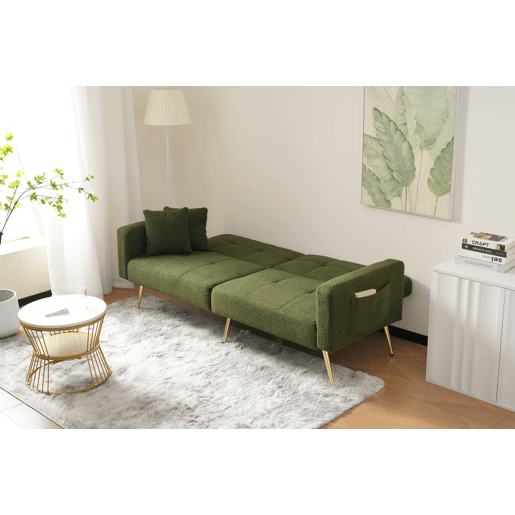 Sofá convertível com encosto regulável - 2 lugares - Tecido turco - Verde