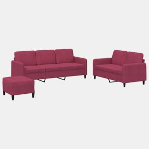 vidaXL 3 pcs conjunto de sofás veludo vermelho-tinto