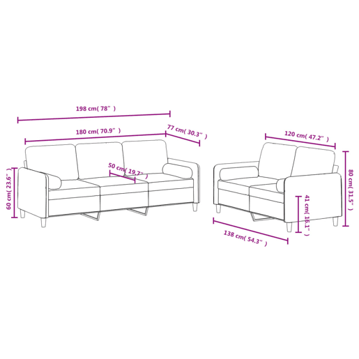 vidaXL 2 pcs conjunto de sofás com almofadas veludo castanho