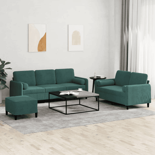 vidaXL 3 pcs conjunto de sofás com almofadas veludo verde-escuro