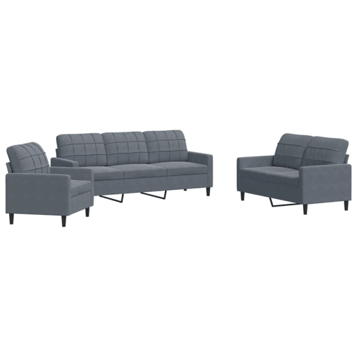 vidaXL 3 pcs conjunto de sofás com almofadões veludo cinzento-escuro vidaXL 3 pcs conjunto de sofás com almofadões veludo cinzento-escuro