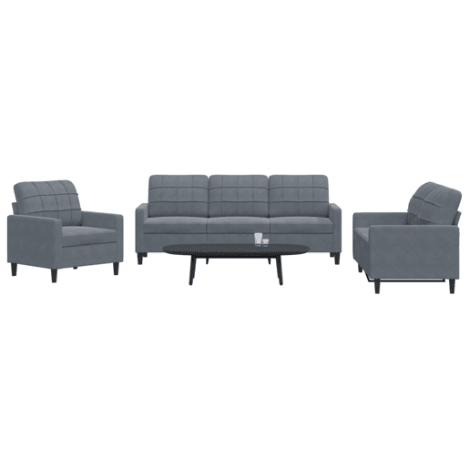 vidaXL 3 pcs conjunto de sofás com almofadões veludo cinzento-escuro vidaXL 3 pcs conjunto de sofás com almofadões veludo cinzento-escuro