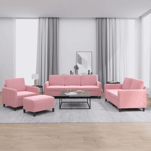 vidaXL 4 pcs conjunto de sofás veludo rosa
