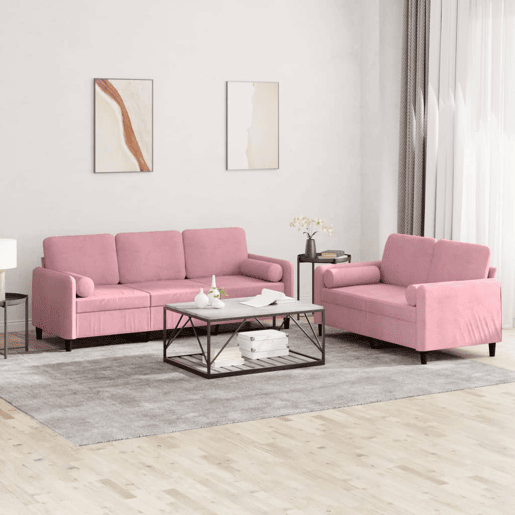 vidaXL 2 pcs conjunto de sofás com almofadas veludo rosa vidaXL 2 pcs conjunto de sofás com almofadas veludo rosa