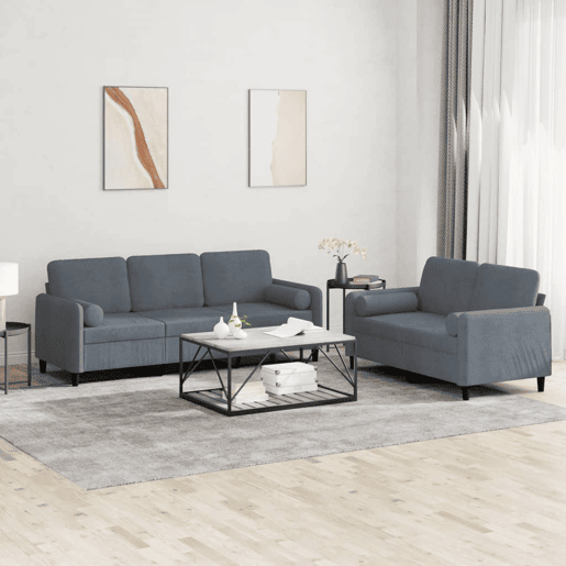 vidaXL 2 pcs conjunto de sofás com almofadas veludo cinzento-escuro