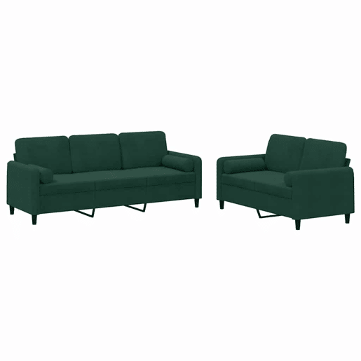 vidaXL 2 pcs conjunto de sofás com almofadas veludo verde-escuro