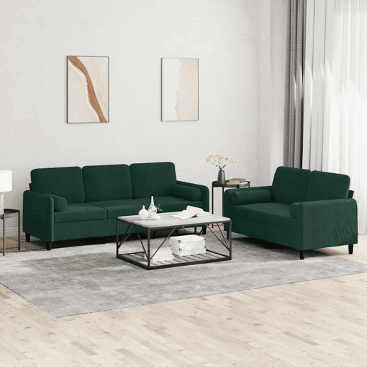 vidaXL 2 pcs conjunto de sofás com almofadas veludo verde-escuro