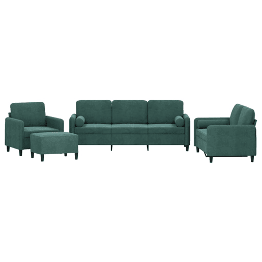 vidaXL 4 pcs conjunto de sofás com almofadas veludo verde-escuro