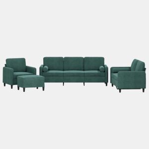 vidaXL 4 pcs conjunto de sofás com almofadas veludo verde-escuro