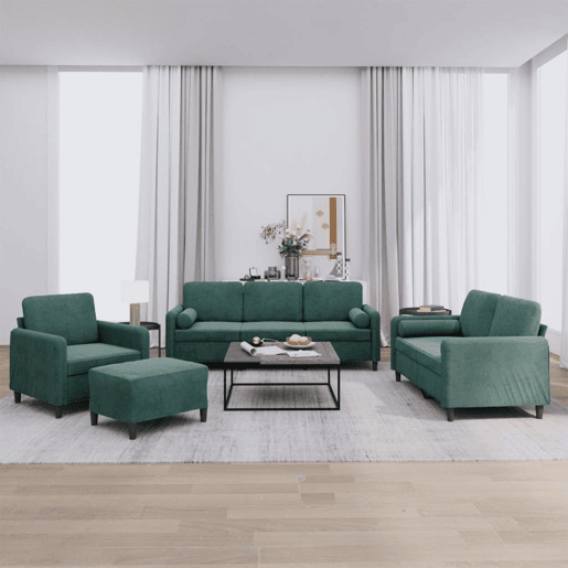 vidaXL 4 pcs conjunto de sofás com almofadas veludo verde-escuro