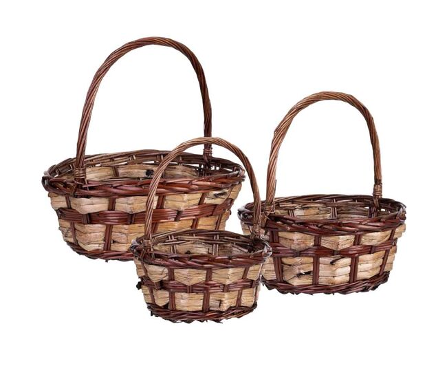 Set 3 cestas de mimbre marrón 34x34x15h/37hh - 28x28x14h/32hh - 23x23x12h/28hh