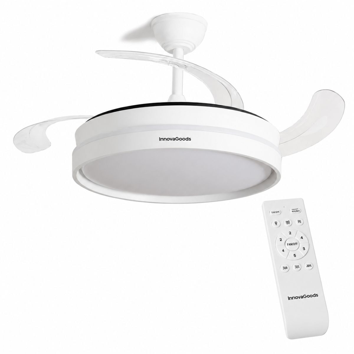 Ventilador de Techo con Luz LED y 4 Aspas Retráctiles