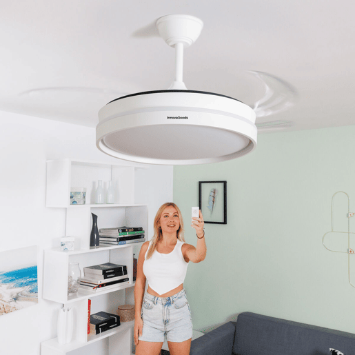 Ventoinha de Teto com Luz LED e 4 Pás Retráteis Keteez InnovaGoods Branco 72 W Ø49-104 cm