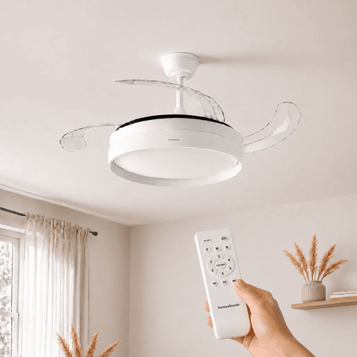Ventoinha de Teto com Luz LED e 4 Pás Retráteis Keteez InnovaGoods Branco 72 W Ø49-104 cm