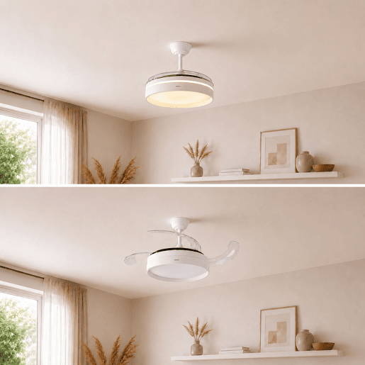 Ventoinha de Teto com Luz LED e 4 Pás Retráteis Keteez InnovaGoods Branco 72 W Ø49-104 cm