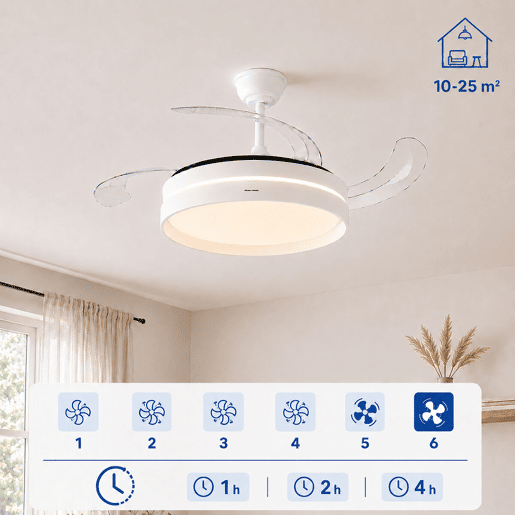 Ventoinha de Teto com Luz LED e 4 Pás Retráteis Keteez InnovaGoods Branco 72 W Ø49-104 cm