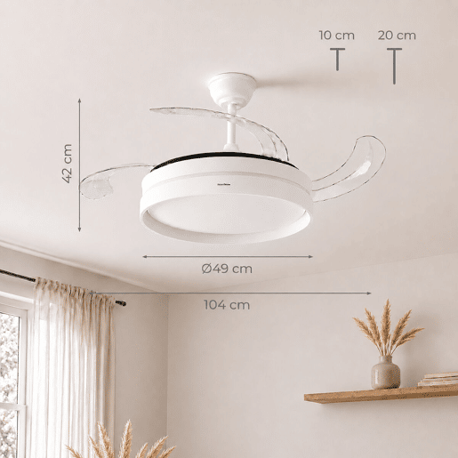 Ventoinha de Teto com Luz LED e 4 Pás Retráteis Keteez InnovaGoods Branco 72 W Ø49-104 cm