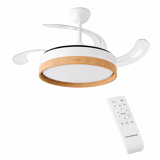 Ventoinha de Teto com Luz LED e 4 Pás Retráteis Woteez InnovaGoods Madeira 72 W Ø49-104 cm