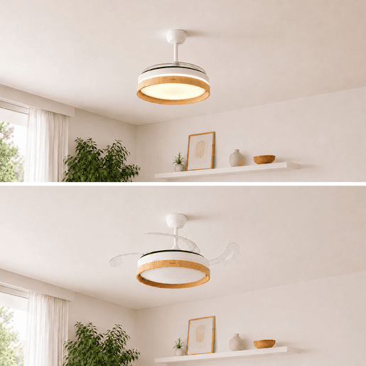 Ventoinha de Teto com Luz LED e 4 Pás Retráteis Woteez InnovaGoods Madeira 72 W Ø49-104 cm