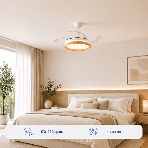 Ventoinha de Teto com Luz LED e 4 Pás Retráteis Woteez InnovaGoods Madeira 72 W Ø49-104 cm