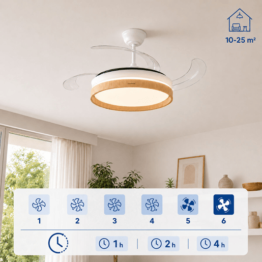 Ventoinha de Teto com Luz LED e 4 Pás Retráteis Woteez InnovaGoods Madeira 72 W Ø49-104 cm