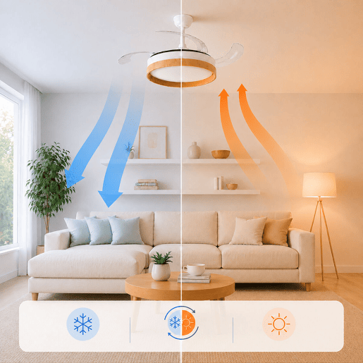Ventoinha de Teto com Luz LED e 4 Pás Retráteis Woteez InnovaGoods Madeira 72 W Ø49-104 cm