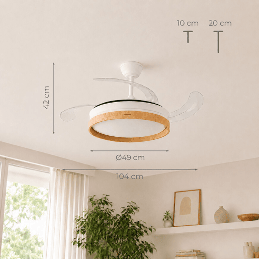 Ventoinha de Teto com Luz LED e 4 Pás Retráteis Woteez InnovaGoods Madeira 72 W Ø49-104 cm