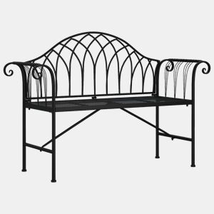 vidaXL Banco de jardim de 2 lugares 128 cm aço preto