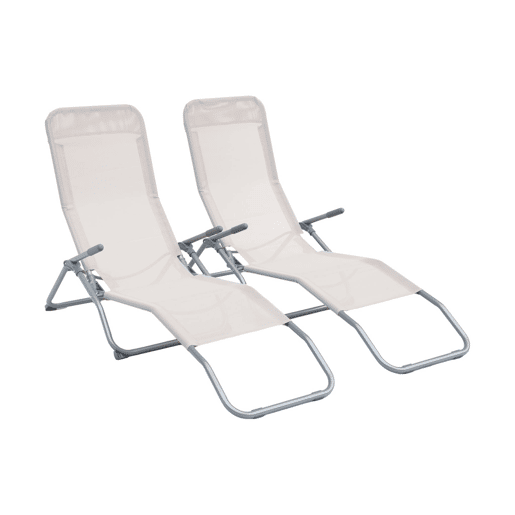 Espreguiçadeira dobrável textilene com 2 posições, set de 2, Levito, Branco, 70x165x60 cm