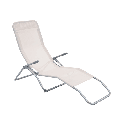 Espreguiçadeira dobrável textilene com 2 posições, set de 2, Levito, Branco, 70x165x60 cm