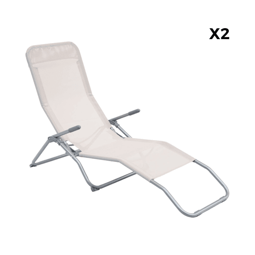 Espreguiçadeira dobrável textilene com 2 posições, set de 2, Levito, Branco, 70x165x60 cm
