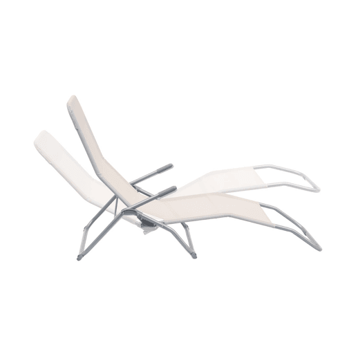 Espreguiçadeira dobrável textilene com 2 posições, set de 2, Levito, Branco, 70x165x60 cm