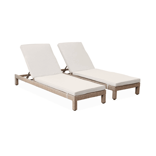 Espreguiçadeira em resina tecida, multi-posição, set de 2, Pisa x2, Natural, 195x65x84 cm