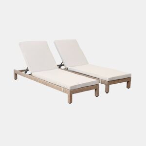 Espreguiçadeira em resina tecida, multi-posição, set de 2, Pisa x2, Natural, 195x65x84 cm