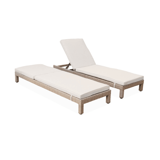 Espreguiçadeira em resina tecida, multi-posição, set de 2, Pisa x2, Natural, 195x65x84 cm