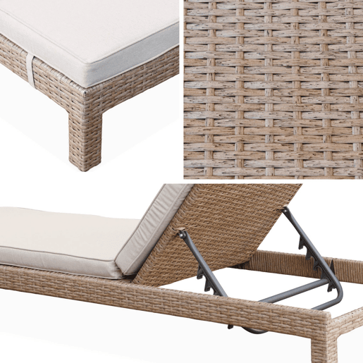 Espreguiçadeira em resina tecida, multi-posição, set de 2, Pisa x2, Natural, 195x65x84 cm