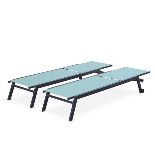 Espreguiçadeira de alumínio multiposições com rodízios, set de 2, Elsa, Antracite, 191x55x94 cm