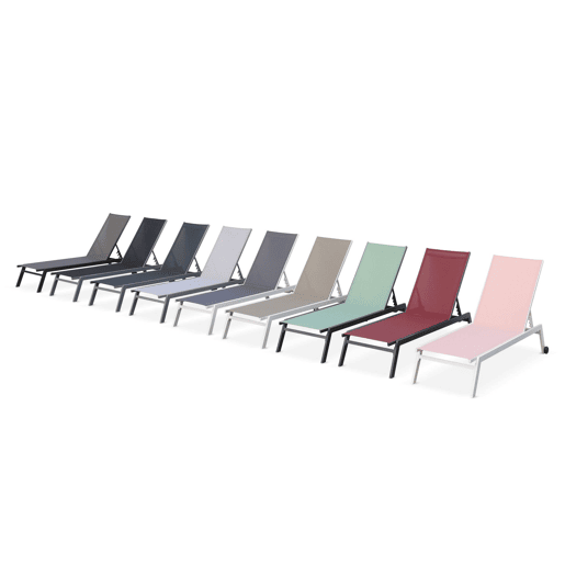 Espreguiçadeira de alumínio multiposições com rodízios, set de 2, Elsa, Cinza, 191x55x94 cm Espreguiçadeira de alumínio multiposições com rodízios, set de 2, Elsa, Cinza, 191x55x94 cm