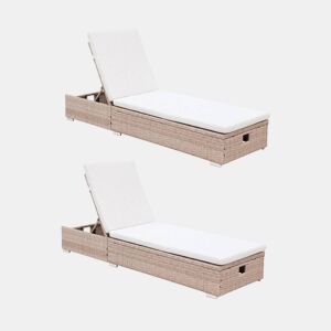 Espreguiçadeira em resina tecida de poliéster, multi-posição, set de 2, Olbia x2, Beige, 195x65x32 cm