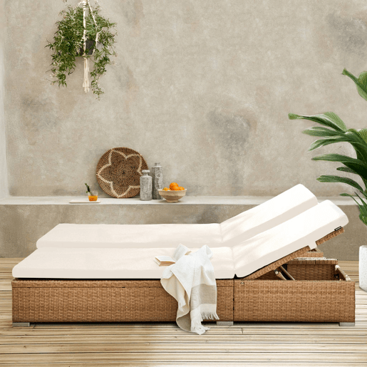 Espreguiçadeira em resina tecida de poliéster, multi-posição, set de 2, Olbia x2, Beige, 195x65x32 cm