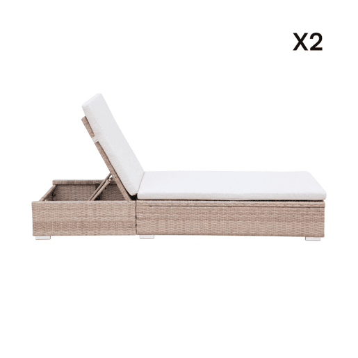 Espreguiçadeira em resina tecida de poliéster, multi-posição, set de 2, Olbia x2, Beige, 195x65x32 cm